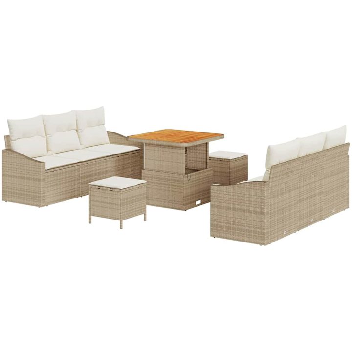 9 delar trädgårdsoffa set med kuddar beige poly rattan akacia vidaXL Stor – bild 2