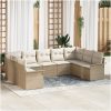 9 Delar Trädgårdsoffagrupp med Kuddar Beige Poly Rotting vidaXL 289 x 187.5 x 85 cm – miniatyr 1