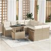 9-delar Trädgårdsoffas med kuddar Beige Poly Rattan vidaXL Stor – miniatyr 1