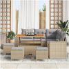 9 Delar Trädgårdsoffasats med Kuddar Beige Poly Rattan Akacia vidaXL Medium – miniatyr 1
