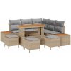 9 Delar Trädgårdsoffaset med Kuddar Beige Poly Rattan Akacia vidaXL Stor – miniatyr 2