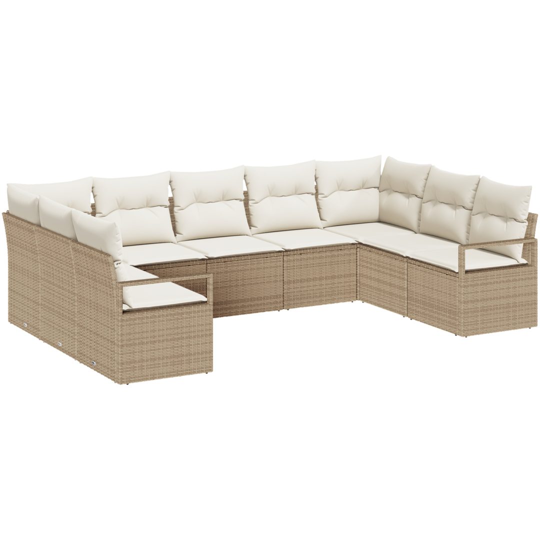 9 Delar Trädgårdsoffaset med Kuddar Beige Poly Rattan vidaXL Stor – bild 2