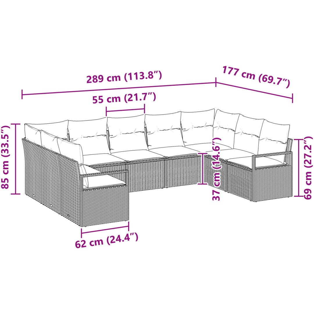 9 Delar Trädgårdsoffaset med Kuddar Beige Poly Rattan vidaXL Stor – bild 8