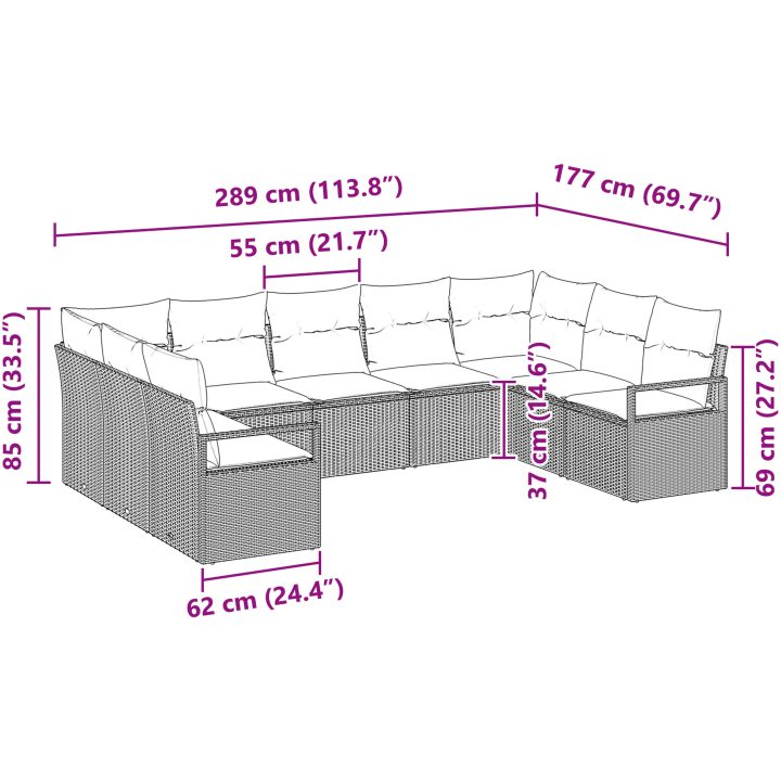 9 Delar Trädgårdsoffaset med Kuddar Beige Poly Rattan vidaXL Stor – bild 8