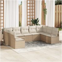 9 Delar Trädgårdsoffaset med Kuddar Beige Poly Rattan vidaXL