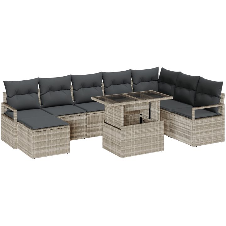 9 delar trädgårdsoffaset med kuddar ljusgrå poly rattan vidaXL Stor – bild 2