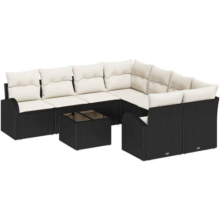 9 Delar Trädgårdsoffaset med Kuddar Svart Poly Rotting vidaXL 55 x 55 x 37 cm – bild 2