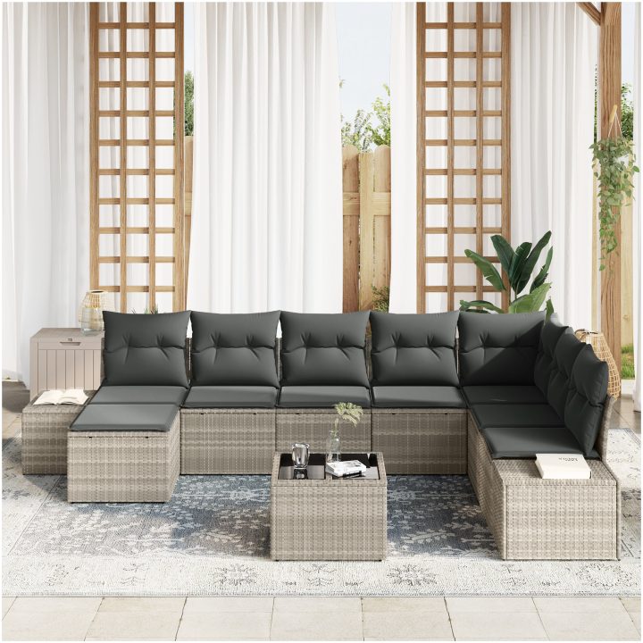9-delar Trädgårdsoffset med Kuddar Grå Poly Rattan vidaXL 319 x 209 x 85 cm – bild 3
