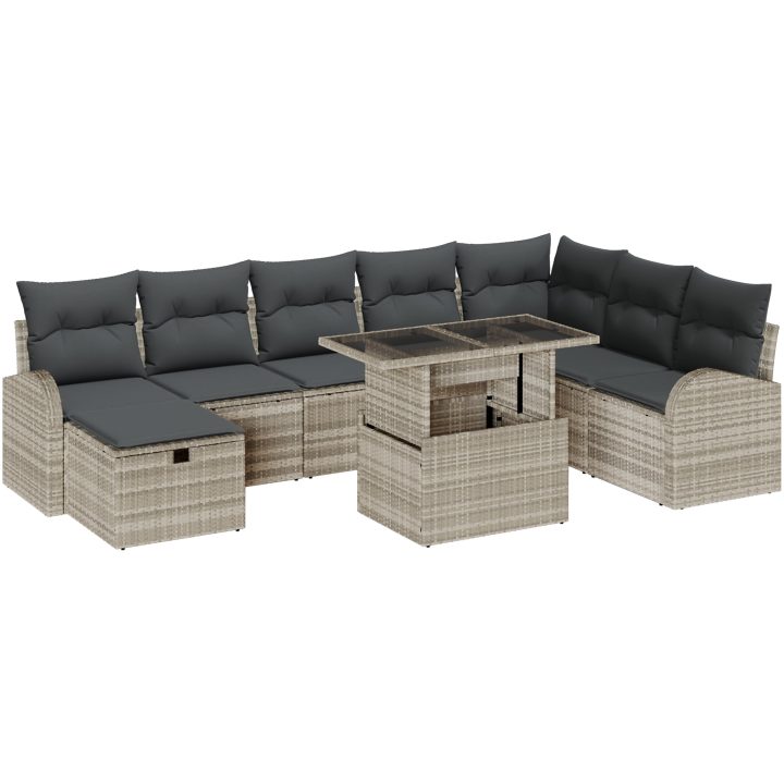 9 Delar Trädgårdsoffset med Kuddar Ljusgrå Poly Rattan vidaXL Stor – bild 2