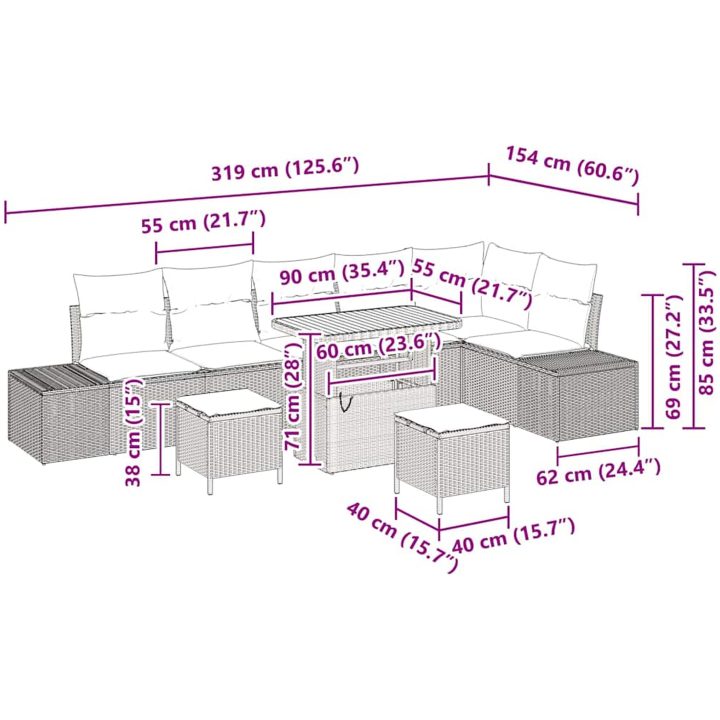9 Delar Trädgårdsoffset med Kuddar Svart Poly Rattan Akacia vidaXL Standard – bild 10
