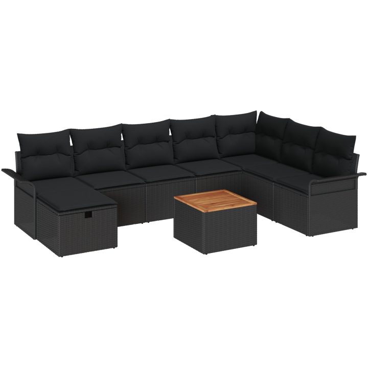 9 Delar Trädgårdsoffset med Kuddar Svart Poly Rattan vidaXL 55 x 55 x 37 cm – bild 2