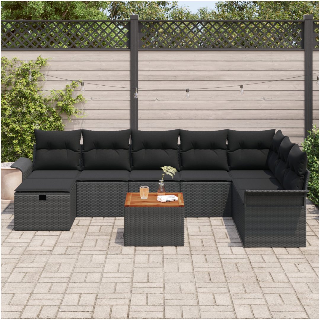 9 Delar Trädgårdsoffset med Kuddar Svart Poly Rattan vidaXL 55 x 55 x 37 cm – bild 3