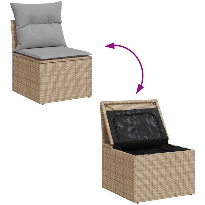 9 Delar Trädgårdssofa Set med Kuddar Beige Poly Rattan Akacia vidaXL Medium – bild 10