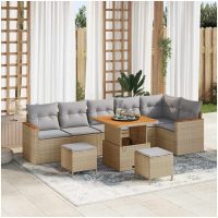 9 Delar Trädgårdssofa Set med Kuddar Beige Poly Rattan Akacia vidaXL