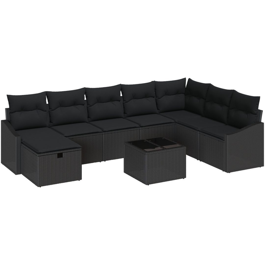 9 delar trädgårdssoffa med kuddar i svart polyrotting vidaXL 55 x 55 x 37 cm – bild 2
