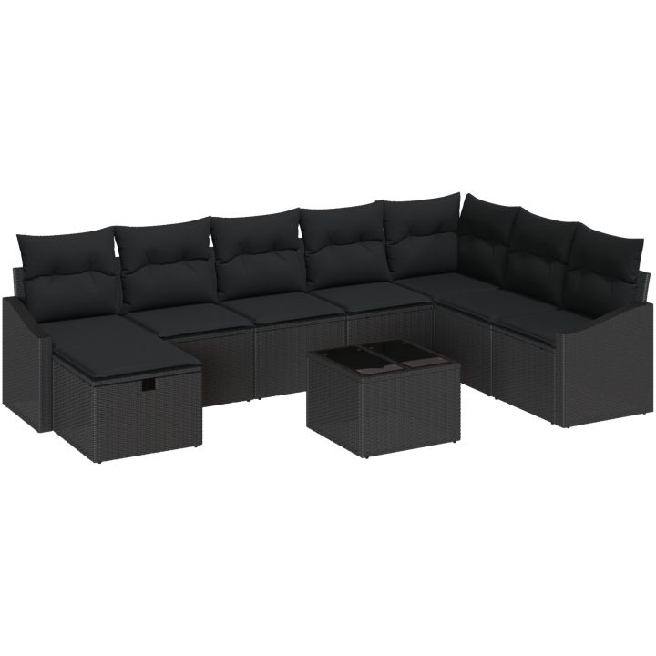 9 delar trädgårdssoffa med kuddar i svart polyrotting vidaXL 55 x 55 x 37 cm – bild 2
