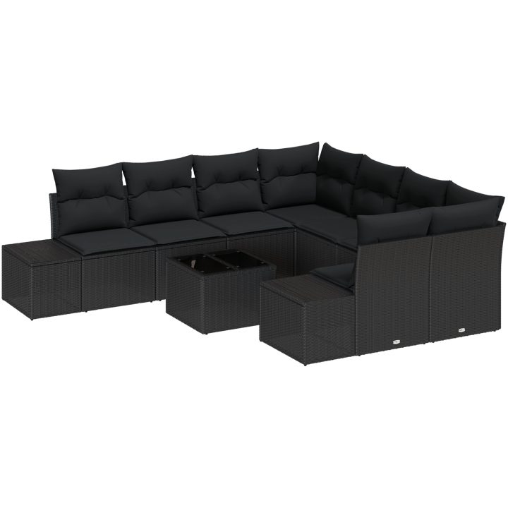 9 Delar Trädgårdssoffa Set med Kuddar Svart Poly Rattan vidaXL 55 x 55 x 37 cm – bild 2