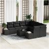 9 Delar Trädgårdssoffa Set med Kuddar Svart Poly Rattan vidaXL 55 x 55 x 37 cm – miniatyr 1