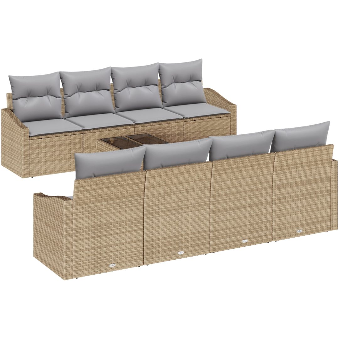 9 Delar Trädgårdssoffset med Dynor Beige Polyrotting vidaXL 55 x 55 x 37 cm – bild 2