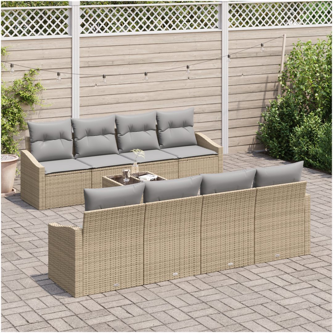 9 Delar Trädgårdssoffset med Dynor Beige Polyrotting vidaXL 55 x 55 x 37 cm – bild 3