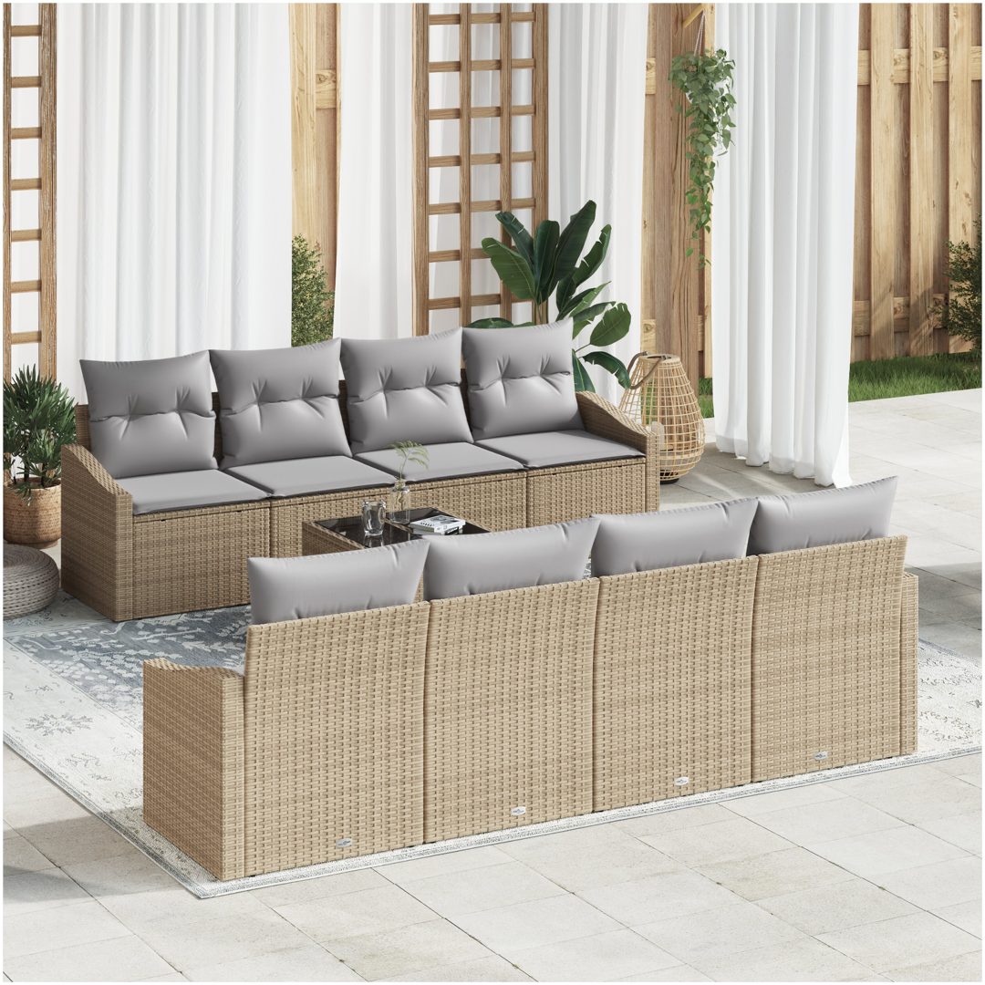 9 Delar Trädgårdssoffset med Dynor Beige Polyrotting vidaXL 55 x 55 x 37 cm