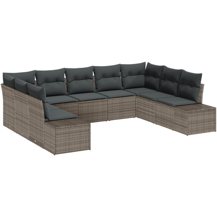 9 Delar Trädgårdssoffset med Dynor Grå Poly Rattan vidaXL 289 x 209 x 85 cm – bild 2