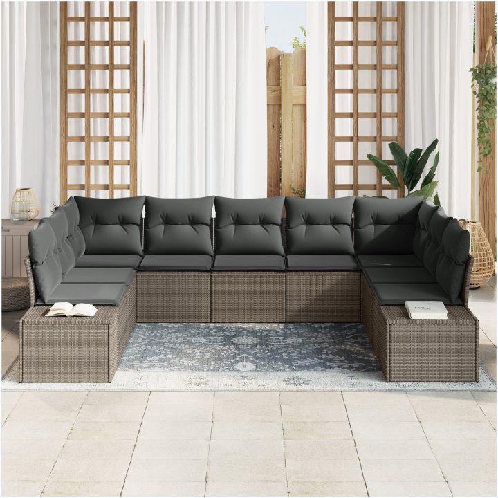 9 Delar Trädgårdssoffset med Dynor Grå Poly Rattan vidaXL 289 x 209 x 85 cm – bild 3