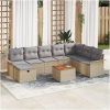 9 Delar Trädgårdssoffset med Kuddar Beige Poly Rattan vidaXL 55 x 55 x 37 cm – miniatyr 1