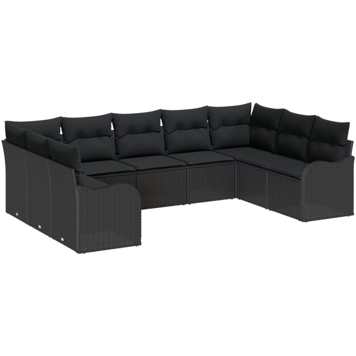 9 Delar Trädgårdssoffset med Kuddar Svart Poly Rattan vidaXL Stor – bild 2