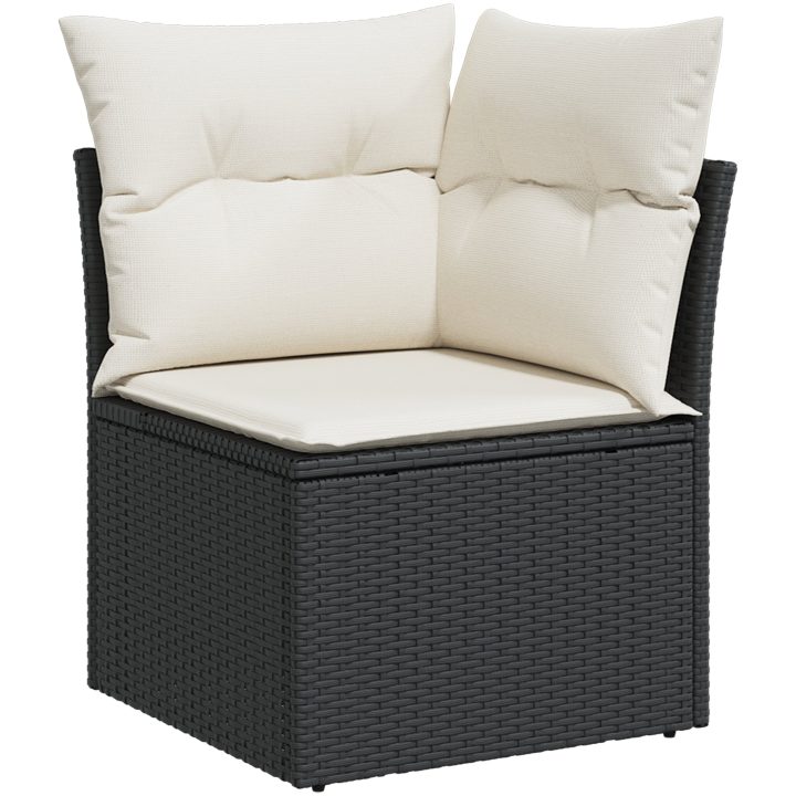 9 Delar Trädgårdsssofa Set med Kuddar Svart Poly Rattan vidaXL 55 x 62 x 69 cm – bild 8