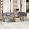 9-delares matgrupp med kuddar i beige poly-rattan och akacia vidaXL 100 x 55 x 73 cm – miniatyr 1