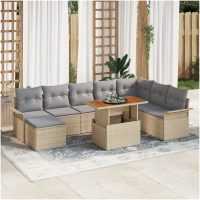 9-delares matgrupp med kuddar i beige poly-rattan och akacia vidaXL