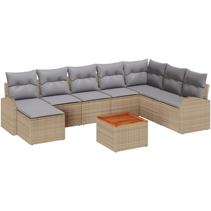 9-delars hörnsoffgrupp för trädgården i beige poly-rattan med kuddar. vidaXL 55 x 55 x 37 cm – bild 2