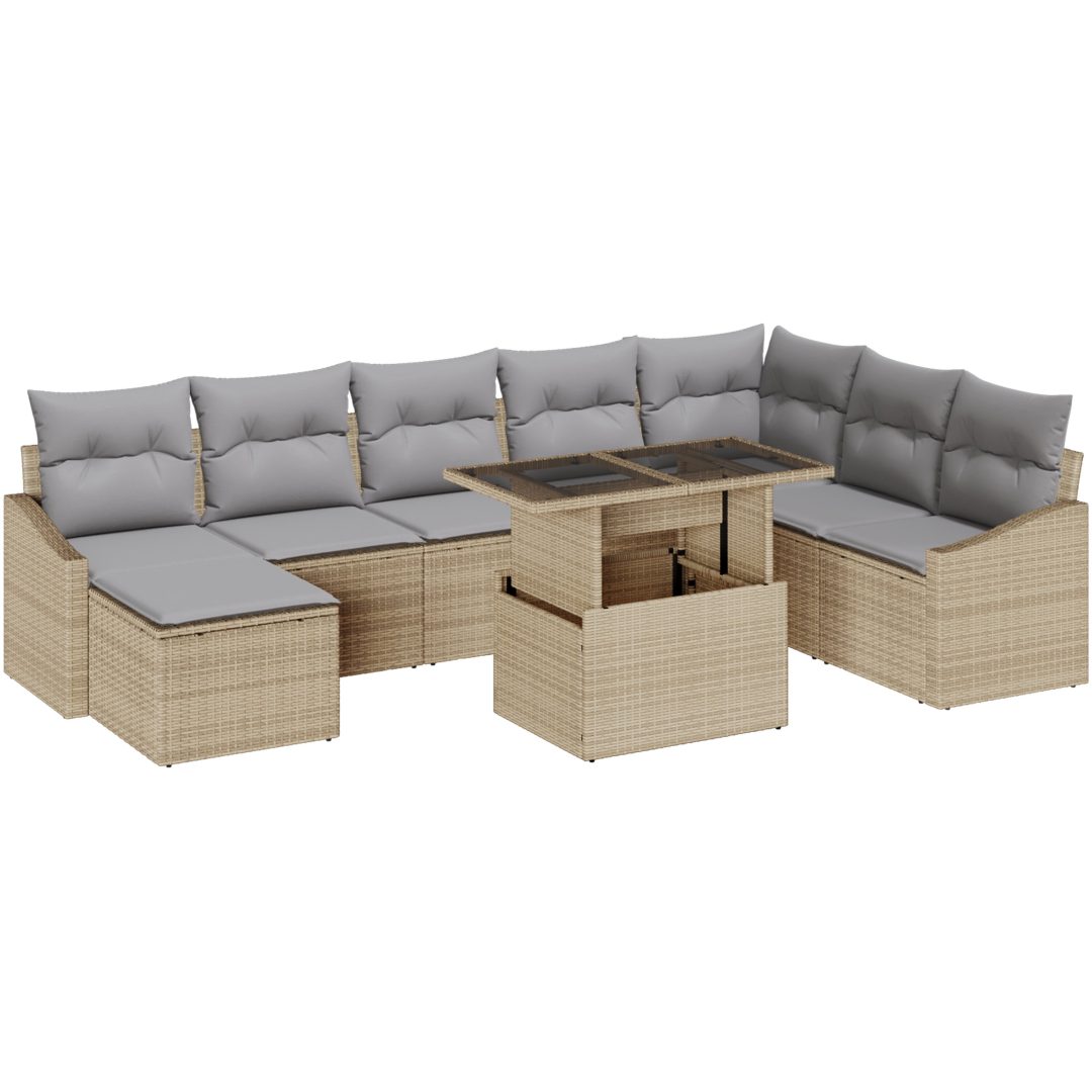 9-delars loungeset med kuddar i beige polyrotting vidaXL 100 x 55 x 73 cm – bild 2