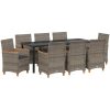 9-delars matbordset för trädgården med kuddar i grå poly rattan vidaXL 200 x 80 x 73 cm – miniatyr 2