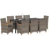 9-delars matbordset för trädgården med kuddar i grå poly rattan vidaXL 200 x 80 x 73 cm – miniatyr 3
