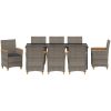 9-delars matbordset för trädgården med kuddar i grå poly rattan vidaXL 200 x 80 x 73 cm – miniatyr 7