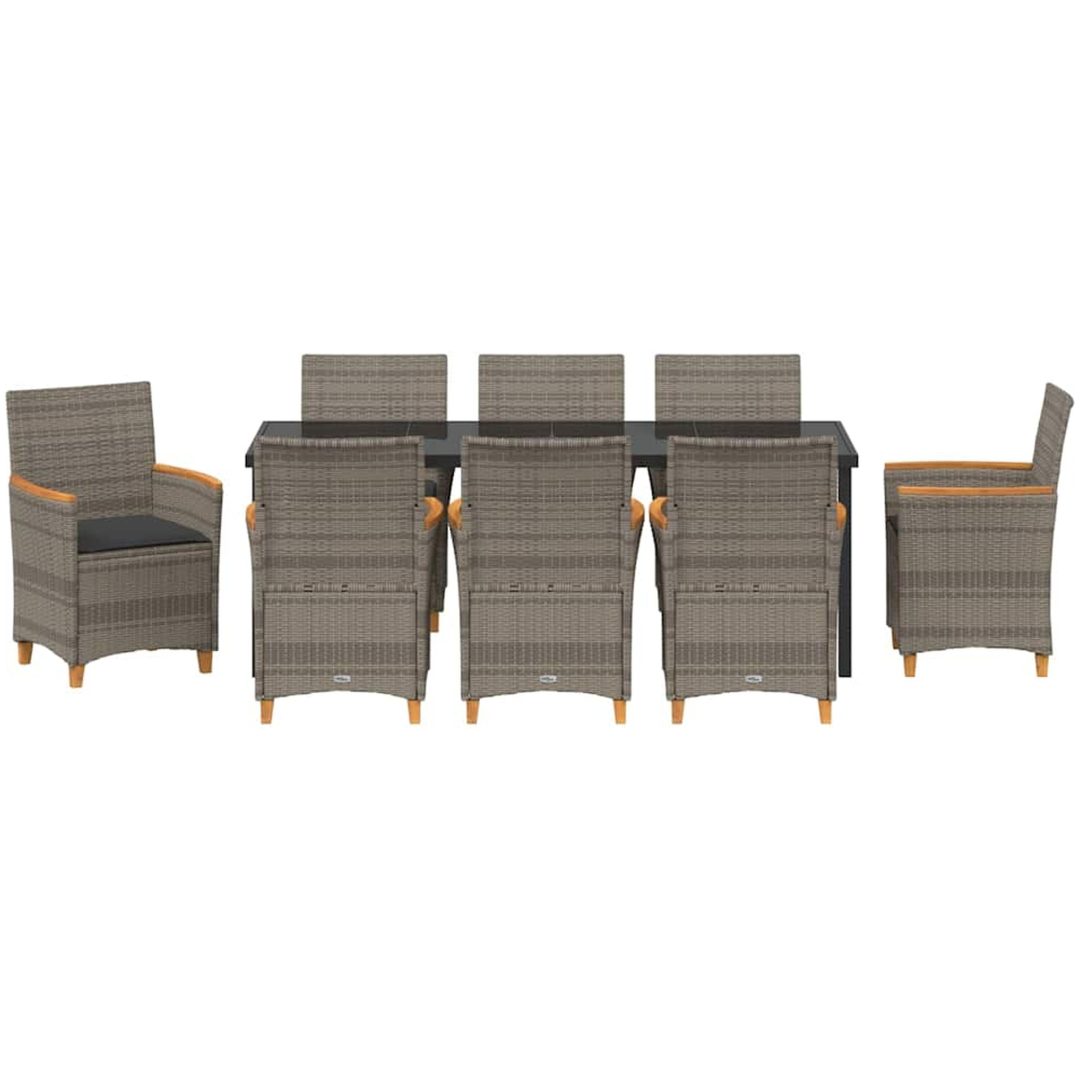 9-delars matbordset för trädgården med kuddar i grå poly rattan vidaXL 200 x 80 x 73 cm – bild 7