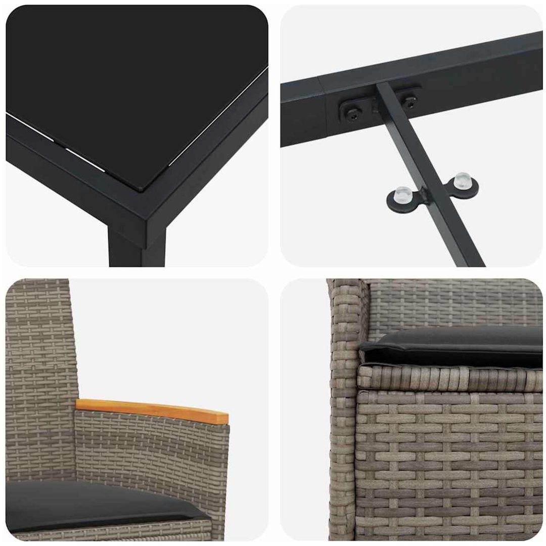 9-delars matbordset för trädgården med kuddar i grå poly rattan vidaXL 200 x 80 x 73 cm – bild 8