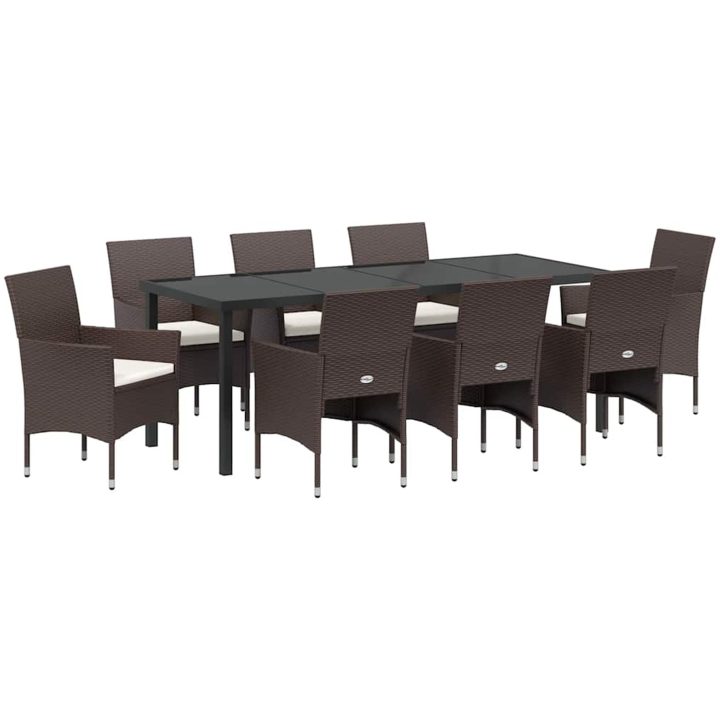 9-delars Matgrupp för Trädgården i Brunt Poly Rattan vidaXL 200 x 80 x 73 cm – bild 2