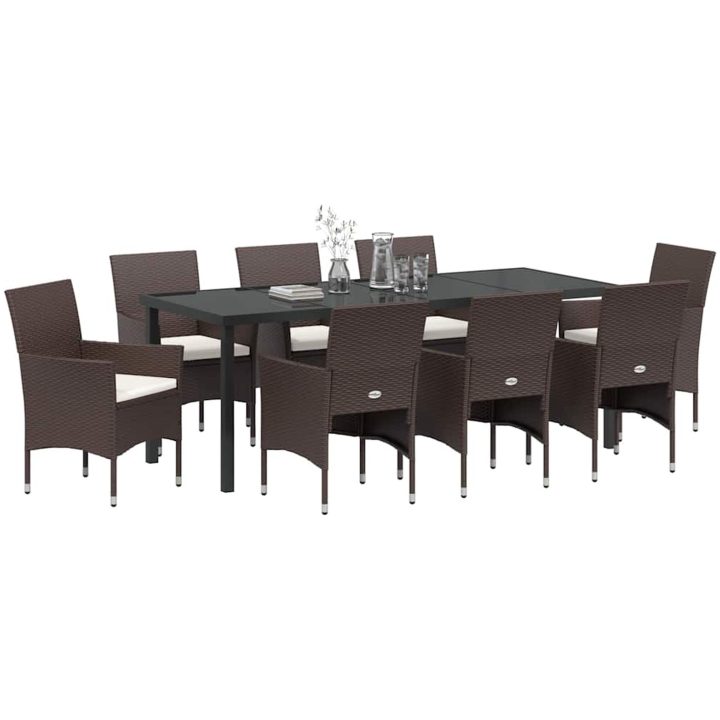9-delars Matgrupp för Trädgården i Brunt Poly Rattan vidaXL 200 x 80 x 73 cm – bild 3