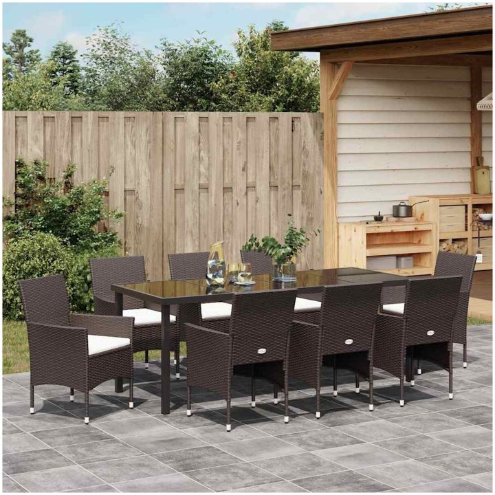 9-delars Matgrupp för Trädgården i Brunt Poly Rattan vidaXL 200 x 80 x 73 cm – bild 4