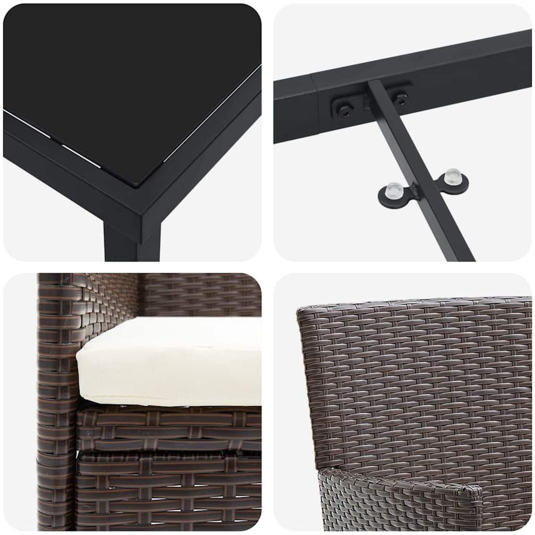 9-delars Matgrupp för Trädgården i Brunt Poly Rattan vidaXL 200 x 80 x 73 cm – bild 7