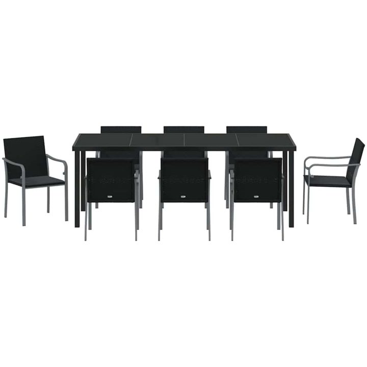 9-delars matgrupp för trädgården med kuddar i svart poly-rattan vidaXL L x b x h: 56 x 59 x 84 cm – bild 6