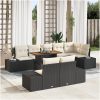 9-delars matsalsset för trädgården med kuddar i svart poly-rattan och akacia vidaXL 100 x 55 x 73 cm – miniatyr 1