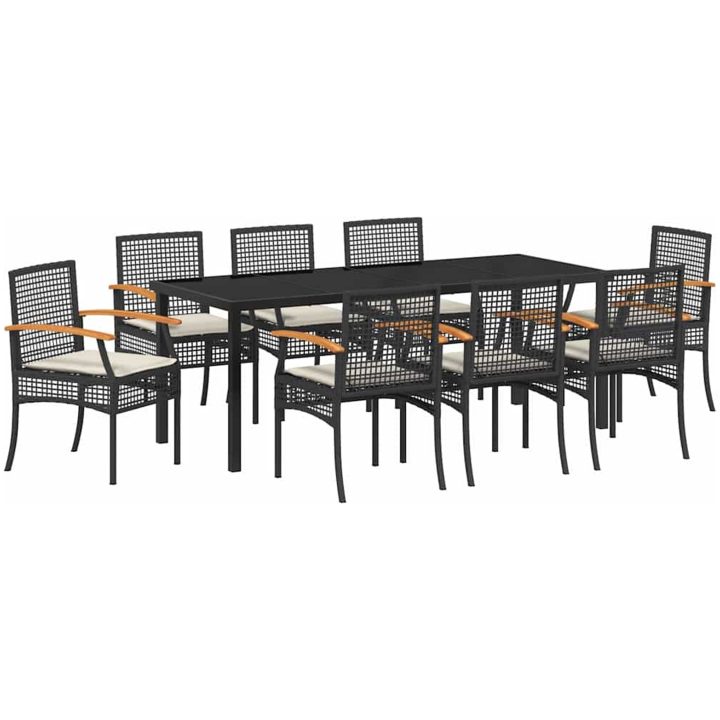 9 Delars Matset För Trädgården Med Kuddar - Svart Poly Rattan vidaXL 200 x 80 x 73 cm – bild 2