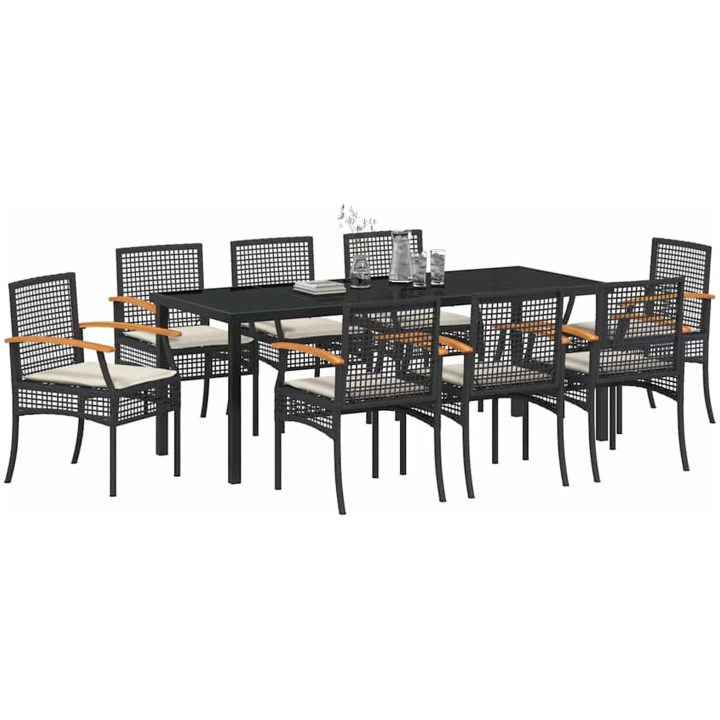 9 Delars Matset För Trädgården Med Kuddar - Svart Poly Rattan vidaXL 200 x 80 x 73 cm – bild 3
