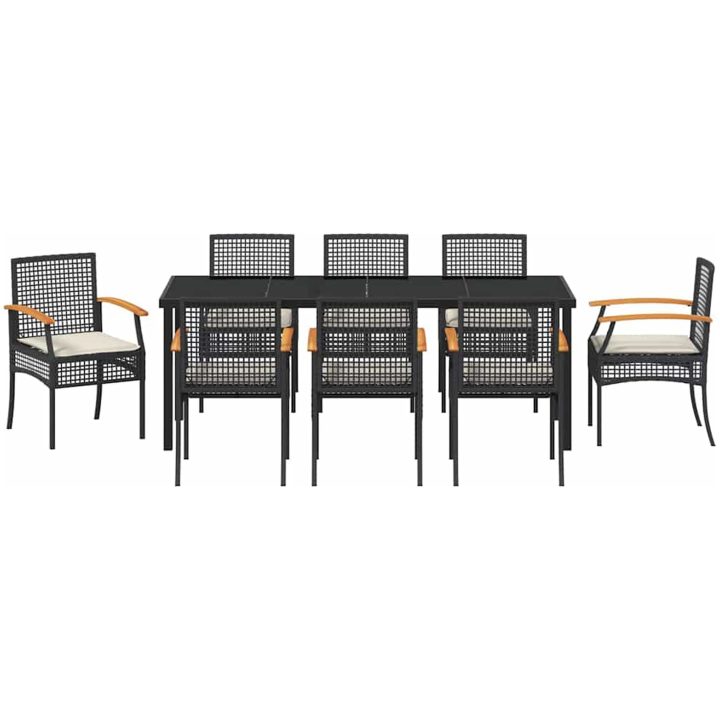 9 Delars Matset För Trädgården Med Kuddar - Svart Poly Rattan vidaXL 200 x 80 x 73 cm – bild 6
