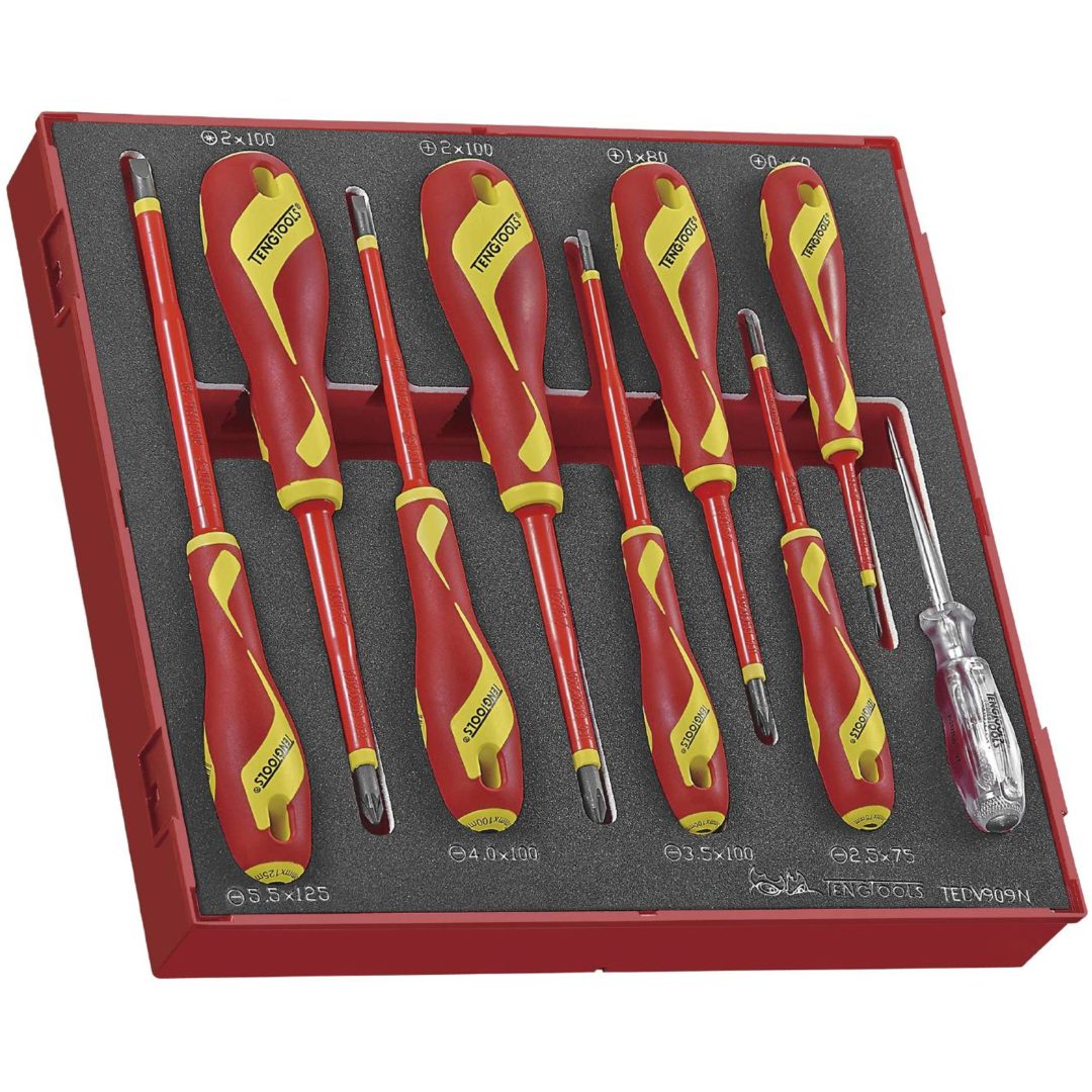 9 delars Skruvmejselsats för 1000 volt TEDV909N Teng Tools SKRUVMEJSELSATS 1000V EVA 9DEL – bild 2