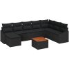 9-delars sofaset för trädgården med kuddar i svart polyrotting och akaciaträ vidaXL 55 x 55 x 37 cm – miniatyr 2